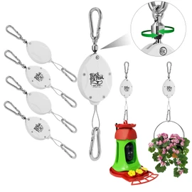 Plant Pulleys for Hanging Plants, Heavy Duty Retractable Hangers, 304 Stainless Steel Rope, Auto Plant Holder, Adjustable Climbing Hook for Garden Baskets Watering, or Bird Feeders (White-4)