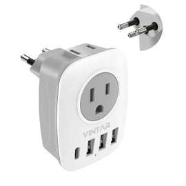 Adaptador de enchufe Suiza, adaptador VINTAR tipo J Suiza con 1 USB C, 3 puertos USB y 2 tomas americanas, adaptador de corriente suizo 6 en 1 para Estados Unidos a Suiza, Ruanda, Liechtenstein