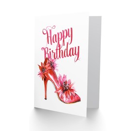 Artery8 Birthday Card Fancy Pink Floral High Heel Shoe Watercolour For Her Gran Sister Niece Daughter Wife Woman Greeting Card