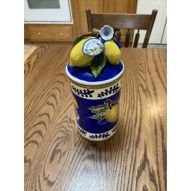 White LEMON CANISTER DOG/CAT TREATS CANISTER BLUE SKY CLAYWORKS  CERAMIC  JAR 2017