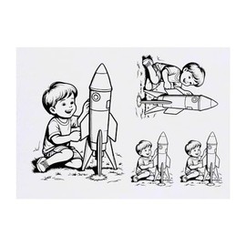 4 x 'Boy Playing With Model Rocket' Temporary Tattoos - Water Resistant, Skin-Safe, Non-Toxic Transfers, Mixed Sizes (TO00069506)