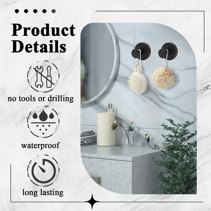 LifCratms 2 Pcs Suction Cup Hooks for Shower, Stainless Steel