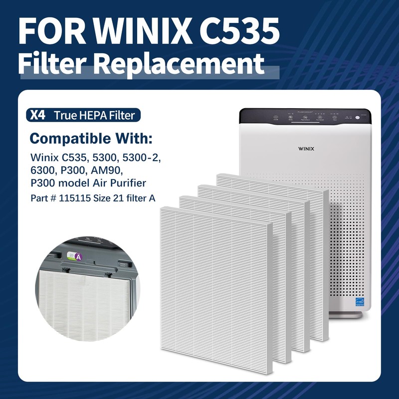115115 HEPA Replacement Filter A Size 21 Compatible with Winix