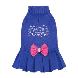 CuteBone Bordado Hello Winter Knit Dog Sweater Dress Ropa térmica para Perros Con Bowtie Pullover Mascota Abrigo de Invierno Ropa para Gatos Suéter para Cachorros DS52XL-DE