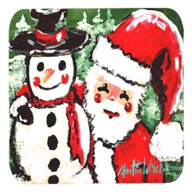 Carolines Treasures Friends Snowman and Santa Claus Foam Coaster Set of 4 3 1/2 x 3 1/2 multicolor