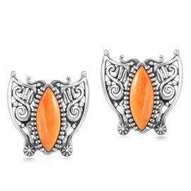 American West Jewelry Sterling Silver Orange Spiny Oyster Butterfly Stud Earrings