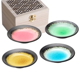 Yamakatsu Mino Toen SN-3003B Flatware Set, 4 Small Plates, Comes in a Wooden Box, Present, Made in Japan