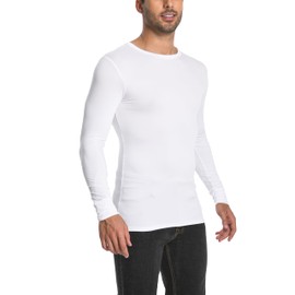 Comfneat Men's 3-Pack Thermal Undershirts Long Sleeve Base Layer (White 3-Pack, L)