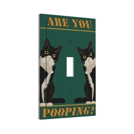 Spshian Fun Black Cat Are You Pooping Single Toggle Light Switch Covers Plate Decorative 1 Gang Wall Plate Covers Cute Cat Electrical Device Switchplate Dimmer Faceplate for Bathroom Decor