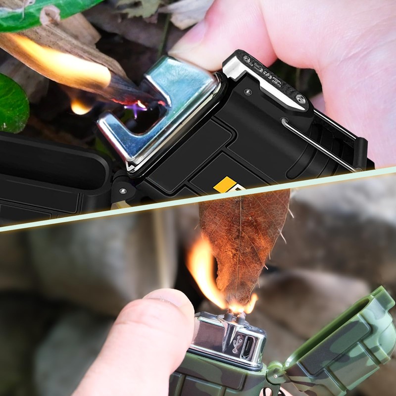 2 Pack Waterproof Lighter Outdoor Electric Lighter Dual Arc Lighter