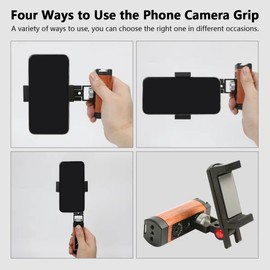 Amykite Foldable Smartphone Grip Mount with Wrist Strap, Compatible with 1/4” Standard Screw Selfie Stick for Tripod and Cold Shoe Port for Fill Light and Microphone, Compatible with All Smartphones