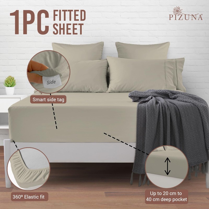 Pizuna 100% Cotton EU Single Fitted Sheet Simply Taupe, 400
