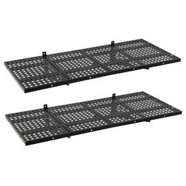 2-Pack 1.64x4ft Heavy Duty Adjustable Garage Wall Shelving, 520 lbs Load Capacity, Garage Shelving Wall Mounted, Floating Storage Rack with Hooks (Balck)