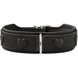 HUNTER SOHO X Love Dog Collar, Colour: Black, Cowhide Leather, Soft & Supple, Padded and Fur Friendly, Sewn-in Hearts, Lightweight, for Small Dogs and Puppies, Made in Germany, Size: 32