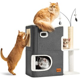 Nxwjoy Cat House Beds for Indoor Cats Adults Bed Tower with Scratching Post and Hideaway Cat Condo Cave and Cat Toys for Multi Pets Kitten Large Cats Dark Grey