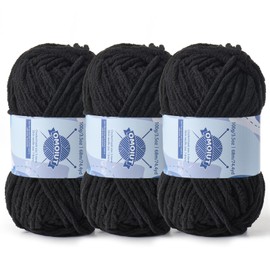 Chunky Chenille Yarn for Crocheting，Baby Yarn for Crocheting Soft Blankets，Bulky Yarns for Crochet Amigurumi，3×100g (3×74.3yds) Fluffy Velvet Yarns for Hand Knitting (3 Black)