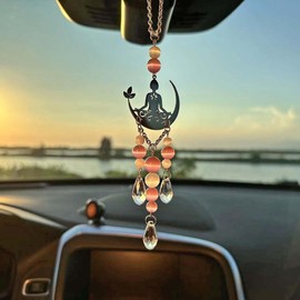 Hanging Car Charm, Handmade Crystal Window Car Hanging Ornaments, Dangling Moon, Healing Crystal Accessories, Rearview Mirror Decorations - Protection, Love, Energy (Meditation Buddha)