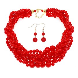 Multi Strand Crystal Rhinestone Pearl Beads Statement Necklace for Women Layered Pearls Choker Bib Collar Beaded Necklaces Costume Jewelry Set