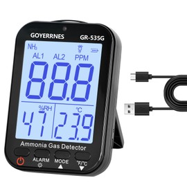 GOYERRNES Ammonia Gas Meter Detector, NH3 Gas Monitor Sensor with Range 0-100 ppm, Portable Air Quality Detector Meter for Farm, Poultry, Pig & Livestock (Rechargeable)