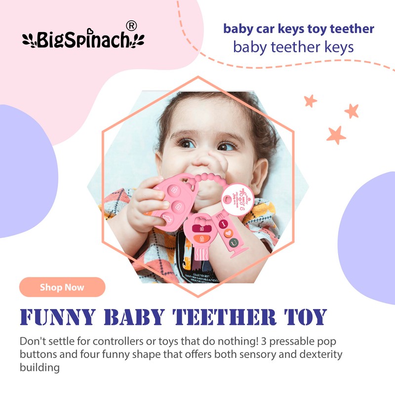 BIGSPINACH Baby Goth Teething Keys Toy 6-12M Pink Car Key