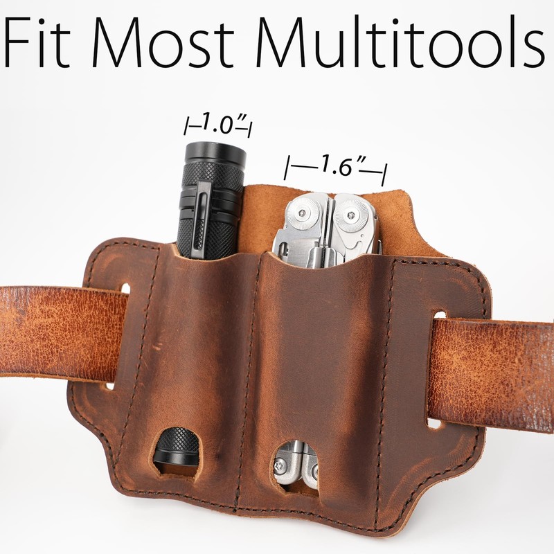 XXL EDC Leather Sheath for Leatherman Multitools, Belt Sheath Pocket