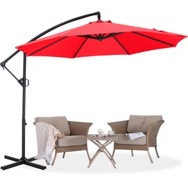 ABCCANOPY 10FT Cantilever Patio Umbrella with base included, 360° Rotation Outdoor Offset Umbrella for Backyard, Deck, Poolside (Red)