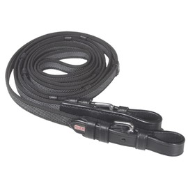 Super Grip Reins with Stoppers and Buckles - Black/Chrome