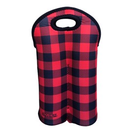 Koverz - #1 Neoprene Wine Carrier, Wine Tote, Double Bottle Carrier, 2-Bottle Wine/Water Bottle Carrier, Wine Bag - Buffalo Plaid