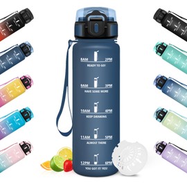 HoneyHolly Water Bottle, 500 ml Children's Water Bottle, Waterproof Water Bottle, Reusable with Time Scale, Sports Water Bottle for Running, Cycling, Work, School, Gym