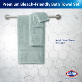 Clorox Bleach Friendly, Quick Dry, 100% Cotton Hand Towels (2 Pack, Mineral Blue)