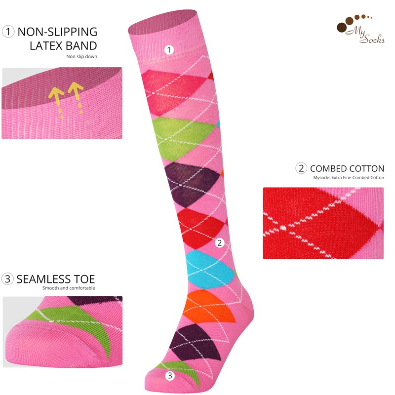 MySocks Unisex Knee High Argyle Socks - 37-41