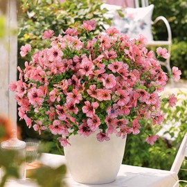 12 Bundles Artificial Flowers for Outdoor, UV Resistant Fake Silk Flowers, Realistic Faux Plants for Outside Indoor Porch Patio Window Box Planter Home Decor, Pink Daisy with Eucalyptus Leaves