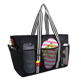 35L Beach Bag XXL Large Mesh Beach Bag with Zip Swimming Bag Women's Waterproof for Beach Travel Shopping Sports, black