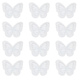 PPhtony Butterfly Lace Trim 12Pcs Double Layers Lace Applique Embroidery Sewing Patches for Wedding Bride Dress Clothing Hair Accessories Craft DIY (White, 4.5cm)