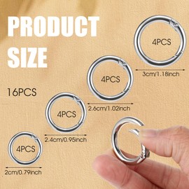 IANFAN 16 Pcs O Ring Clip Spring, Metal Spring Round Carabiner Round Keyring Buckle Clips Springs O Ring Clasp for Keychains Bag Purse Handbag Craft Jewelry Making