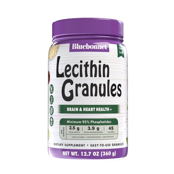 BlueBonnet Nutrition Super Earth Lecithin Granules, Derived From Non-GMO Soy, Gluten-Free, Vegan, Kosher Certified, No Sugar Added, 12.7 oz, Yellow, 12.7 Oz