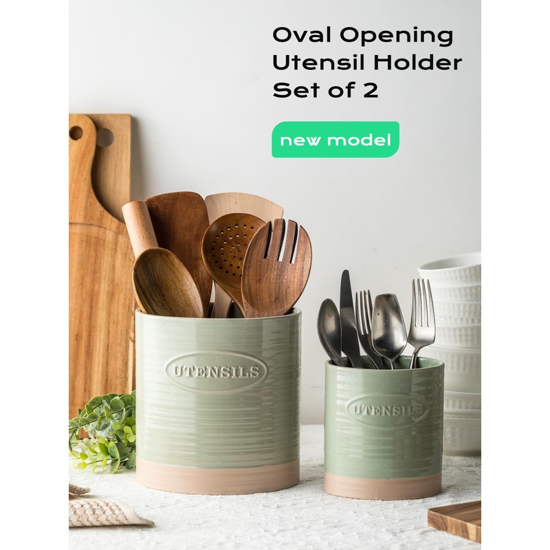 YHOSSEUN Kitchen Utensil Holder, 6.7"+5.1" Ceramic Utensil Holder for Kitchen