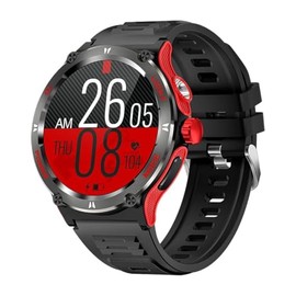 connected wrist KT76 Outdoor Sport Smart Watch 1.53-inch HD Touch Screen 3ATM Waterproof Multifunction Smartwatch Ultra Powerful Flashlight Compass Heart & Health Monitoring Voice Assistant (Red)