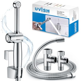 Bidet Handbrause für Toilette Bidet Sprayer, Uvish 7.9" Bidet Aufsatz Duschkopf mit Einstellbarem Druck G1/2" & G3/8" Toilette Ventil, Muslimische Dusche Shattaf für WC Persönliche Hygiene,Chrom
