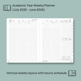POPRUN Agenda 2025-2026, (6.5'' x 8.5'' Hard Cover) Academic Planner (July 25-June 26) Daily Weekly and Monthly Appointment Book with Hourly Time Slots, Monthly Tabs, 100 GSM - Light Pink