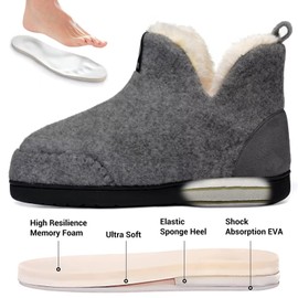 GURGER Men's / Women's Felt Slippers, Plush-Lined Slippers Size EU 36–47, E2 grey