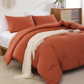 ROSGONIA Oversized King Comforter Burnt Orange, 3pcs (1 Terracotta Comforter & 2 Pillowcases) Lightweight Oversized King Size Comforter Sets Bedding