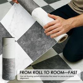 Checkered Peel and Stick Vinyl Flooring Roll – 15.7"x 236" Matte Finish Self Adhesive Floor Paper with Wear Layer, Covers Old Floors, Quick Fix for Flooring Jobs, 1-Person Update for Kitchen, Bathroom