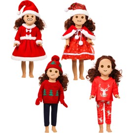 4 Juegos de Ropa de Muñeca de Navidad, Vestido de Navidad, Vestido de Papá Noel, Suéter de Árbol de Navidad con Bufanda Verde, Sombrero, Guantes, Jean para Muñecas de Niña de 18 Pulgadas