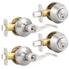 Probrico Door Handle and Double Cylinder Deadbolt Set,Satin Nickel Reverisble