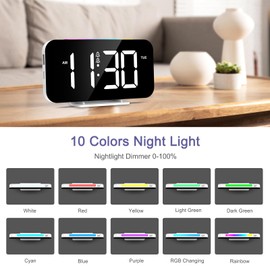 OQIMAX Digital Alarm Clock Large LED Display Alarm Clocks Bedside 10 Colors Night Light Desktop Clock with 5 Adjustable Brightness Dual Alarms Snooze 12/24H Adjustable Volume USB Output Port for Home