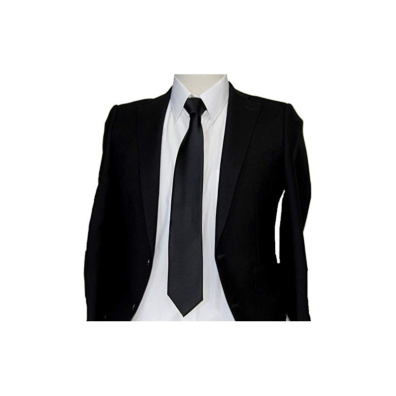 SOCIAL Necktie, Formal Long Tie, Silk, Black, Plain, For Funerals,