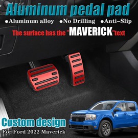 LEXLEY 2PCS Anti-Slip Aluminum Brake Gas Pedal Pads,Auto No Drilling Accelerator Pedal Covers Only for Ford 2022 2023 Maverick-RED