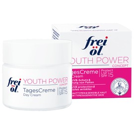 frei öl Youth Power Concept Day Cream SPF 15 - Targeted UV Protection with Hyaluron, Allantoin, Red Algae, Camellia Oil and Vitamin E, Vegan & Dermatologically Tested, 50 ml