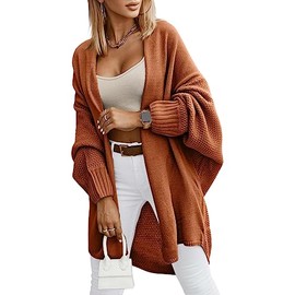 Miladusa Women's Fall Cardigans 2024 Trendy Open Front Batwing Sleeve Knit Oversized Long Cardigan Sweaters Brown